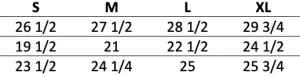 MRC UPF 50 Hooded Long Sleeve Shirt Sizing Chart